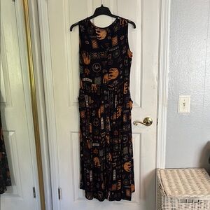 Bila Black and Brown Sleeveless Maxi Dress with elephant design